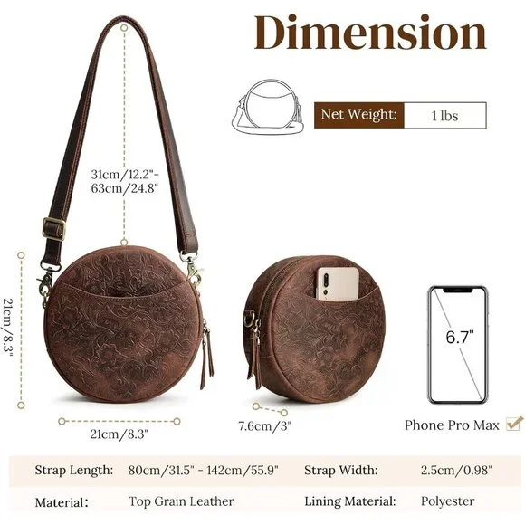 Chic Leather Crossbody Bag for Women - Round Design, 8.3 - Perfect Daily Use